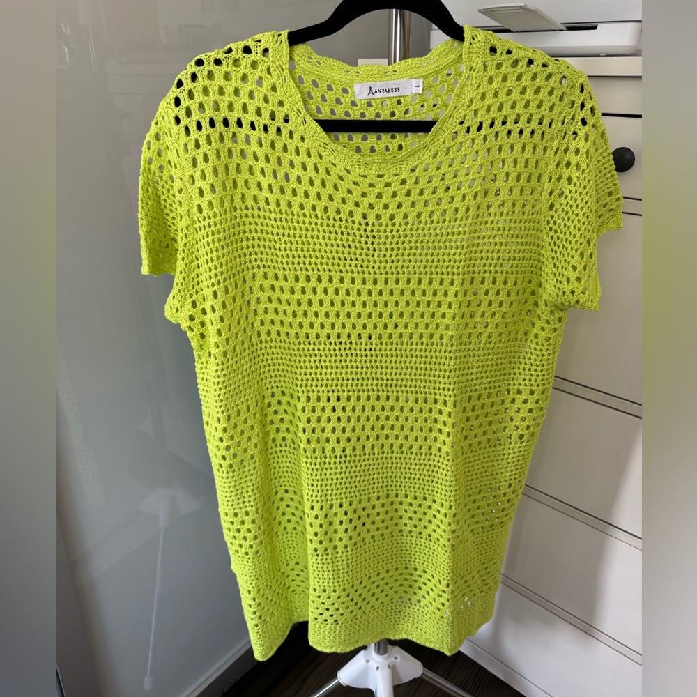 Short crochet swim beach cover up - neon green/yellow
